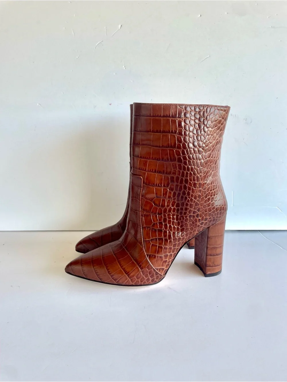 Paris Texas Brown Croc-Embossed Pointed-Toe Ankle Boots